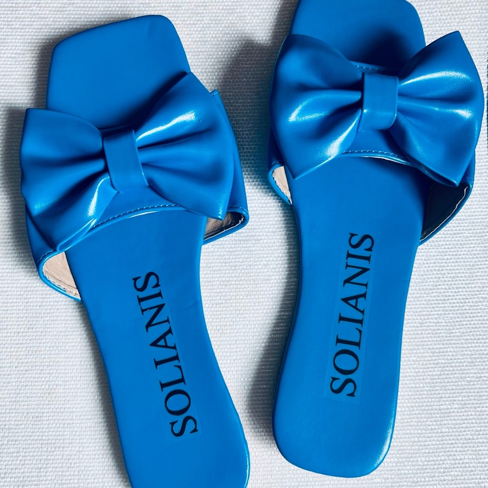 Blue Bow Slide Sandals
